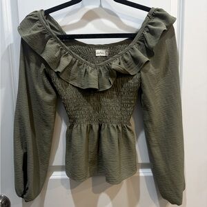 Altar’d State Olive Green Peplum Ruffled Blouse